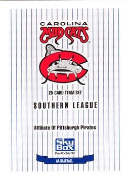 1992 SkyBox Team Sets AA #NNO Carolina Mudcats Checklist Front