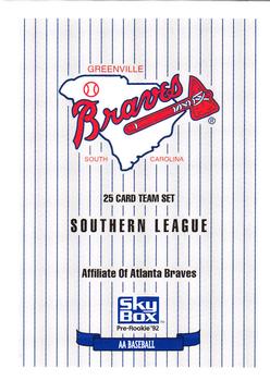 1992 SkyBox Team Sets AA #NNO Greenville Braves Checklist Front