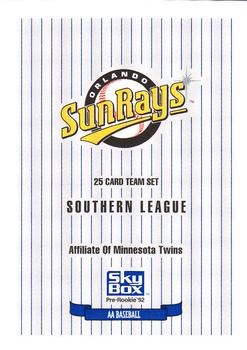 1992 SkyBox Team Sets AA #NNO Orlando Sun Rays Checklist Front
