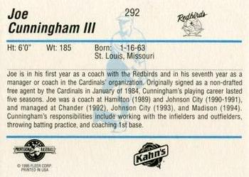 1995 Fleer ProCards #292 Joe Cunningham III Back