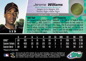 2003 Topps eTopps #113 Jerome Williams Back