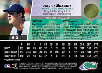 2003 Topps eTopps #62 Richie Sexson Back