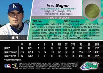 2003 Topps eTopps #64 Eric Gagne Back