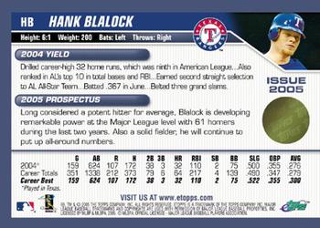 2005 Topps eTopps #54 Hank Blalock Back