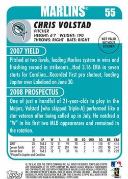 2008 Topps eTopps #55 Chris Volstad Back