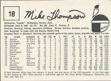 1976 Indianapolis Indians #18 Mike Thompson Back