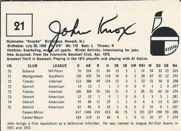 1976 Indianapolis Indians #21 John Knox Back