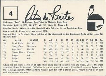 1976 Indianapolis Indians #4 Arturo Defreites Back