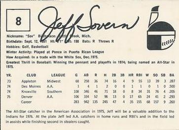 1976 Indianapolis Indians #8 Jeff Sovern Back