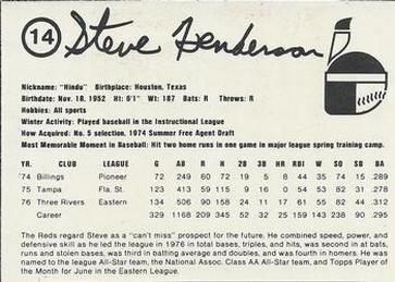 1977 Indianapolis Indians #14 Steve Henderson Back