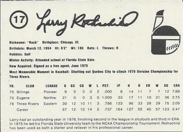 1977 Indianapolis Indians #17 Larry Rothschild Back