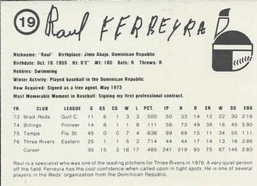 1977 Indianapolis Indians #19 Raul Ferreyra Back