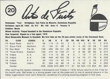 1977 Indianapolis Indians #20 Arturo Defreites Back
