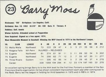 1977 Indianapolis Indians #23 Barry Moss Back