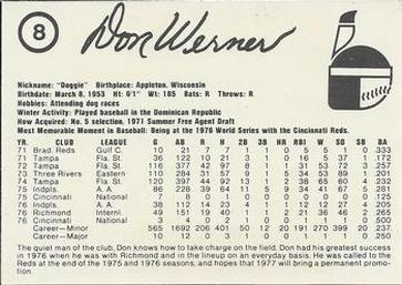 1977 Indianapolis Indians #8 Don Werner Back