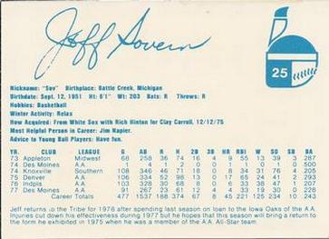 1978 Indianapolis Indians #25 Jeff Sovern Back