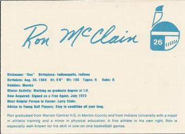 1978 Indianapolis Indians #26 Ron McClain Back