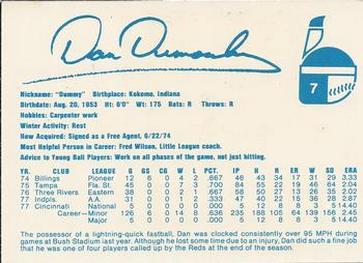 1978 Indianapolis Indians #7 Dan Dumoulin Back