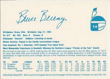 1979 Indianapolis Indians #14 Bruce Berenyi Back