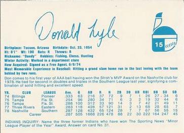 1979 Indianapolis Indians #15 Don Lyle Back