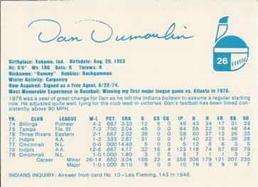 1979 Indianapolis Indians #26 Dan Dumoulin Back