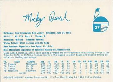 1979 Indianapolis Indians #27 Mickey Duval Back