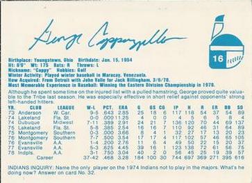 1979 Indianapolis Indians #16 George Cappuzzello Back