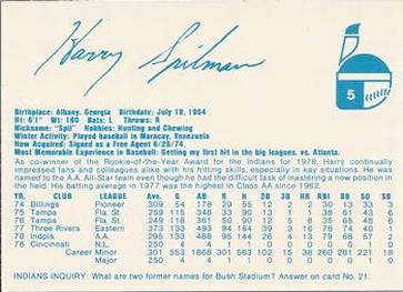 1979 Indianapolis Indians #5 Harry Spilman Back