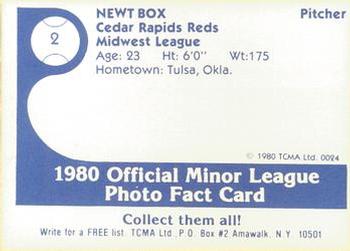 1980 TCMA Cedar Rapids Reds #2 Newt Box Back