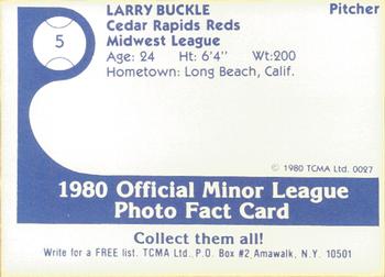 1980 TCMA Cedar Rapids Reds #5 Larry Buckle Back