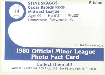 1980 TCMA Cedar Rapids Reds #14 Steve Skaggs Back