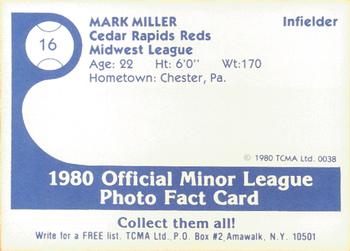 1980 TCMA Cedar Rapids Reds #16 Mark Miller Back