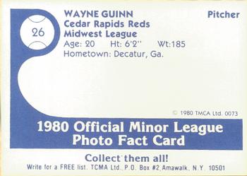 1980 TCMA Cedar Rapids Reds #26 Wayne Guinn Back