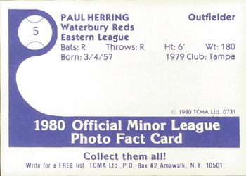 1980 TCMA Waterbury Reds #5 Paul Herring Back
