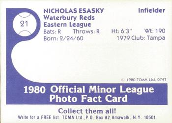 1980 TCMA Waterbury Reds #21 Nick Esasky Back