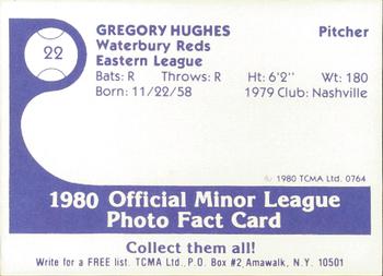 1980 TCMA Waterbury Reds #22 Greg Hughes Back