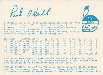 1980 Indianapolis Indians #12 Paul O'Neill Back