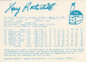 1980 Indianapolis Indians #14 Larry Rothschild Back