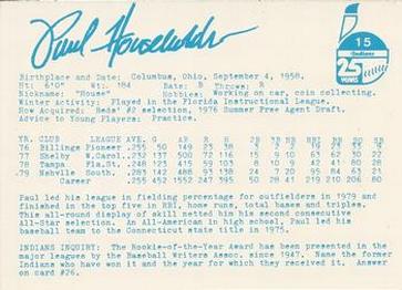 1980 Indianapolis Indians #15 Paul Householder Back