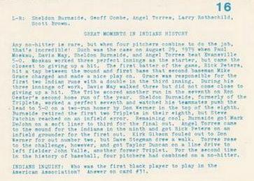 1980 Indianapolis Indians #16 Relievers (Sheldon Burnside / Geoff Combe / Angel Torres / Larry Rothschild / Scott Brown) Back