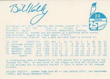 1980 Indianapolis Indians #23 Bill Kelly Back