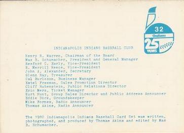 1980 Indianapolis Indians #32 Checklist Back