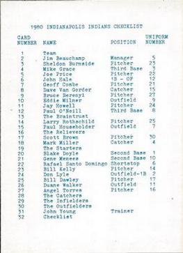 1980 Indianapolis Indians #32 Checklist Front