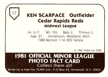 1981 TCMA Cedar Rapids Reds #17 Kenneth Scarpace Back