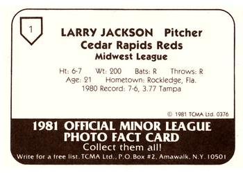 1981 TCMA Cedar Rapids Reds #1 Larry Jackson Back