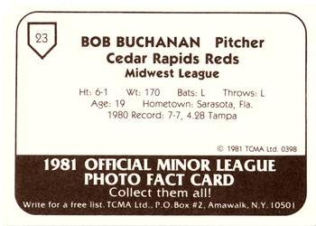 1981 TCMA Cedar Rapids Reds #23 Bob Buchanan Back