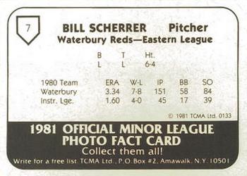 1981 TCMA Waterbury Reds #7 Bill Scherrer Back