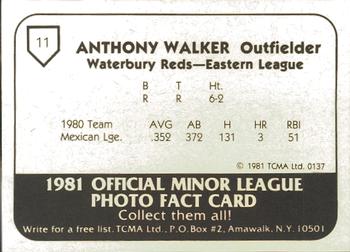 1981 TCMA Waterbury Reds #11 Anthony Walker Back