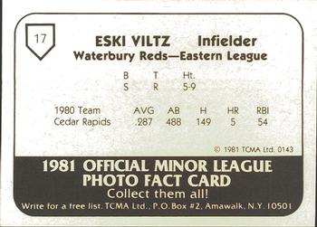 1981 TCMA Waterbury Reds #17 Eski Viltz Back