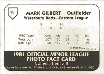 1981 TCMA Waterbury Reds #19 Mark Gilbert Back